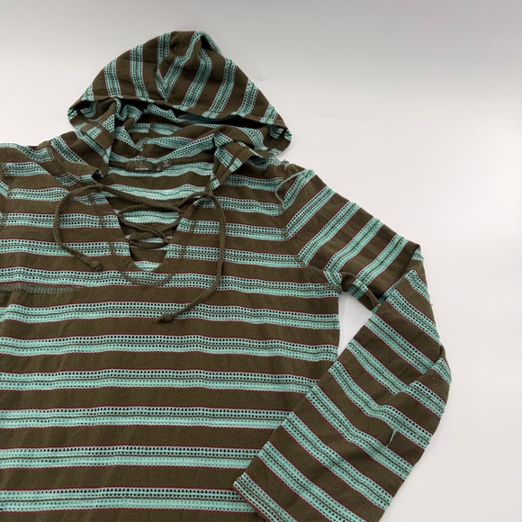 Prana Alexa Tunic Mini Dress Green Teal Striped Swimsuit Cover Top Medium - Picture 3 of 7